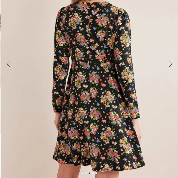 Boden Crew Neck Fit-and-Flare Dress Black, Wild Cluster - Picture 3 of 16